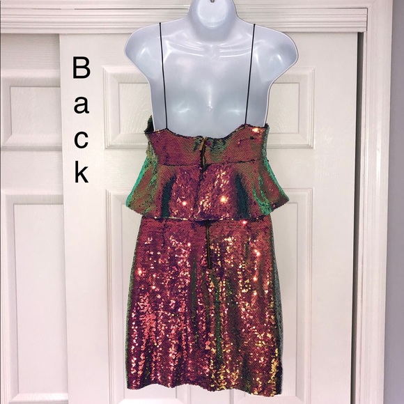 “Zara" gorgeous multi-colored sequined mini dress w/ spaghetti straps & peplum - Picture 8 of 16